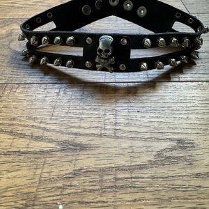 2000’s Goth Metal Skull Studded Spike Vegan Leather Choker Collar Necklace